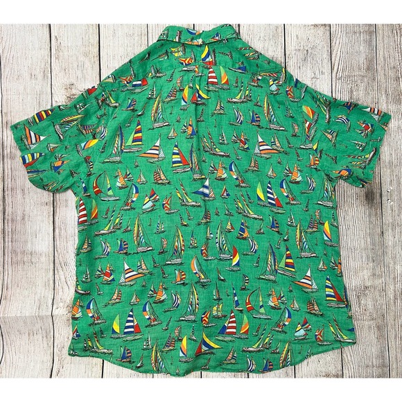 Ralph Lauren Summer Linen Button Down Shirt Green Boats Size XXL - Picture 2 of 5
